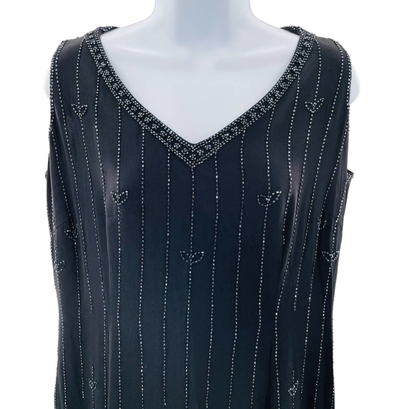 Doncaster Dresses Vintage Doncaster Womens 2 Black Silk Beaded Sheath Maxi Formal Dress